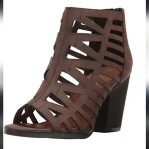 Sugar vacation chunky heel open toe booties sz 7